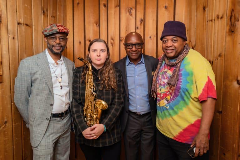 L-R: Marc Carey, Sarah Hanahan, Nat Reeves, Jeff "Tain" Watts. Photo credit: Lawrence Sumulong.